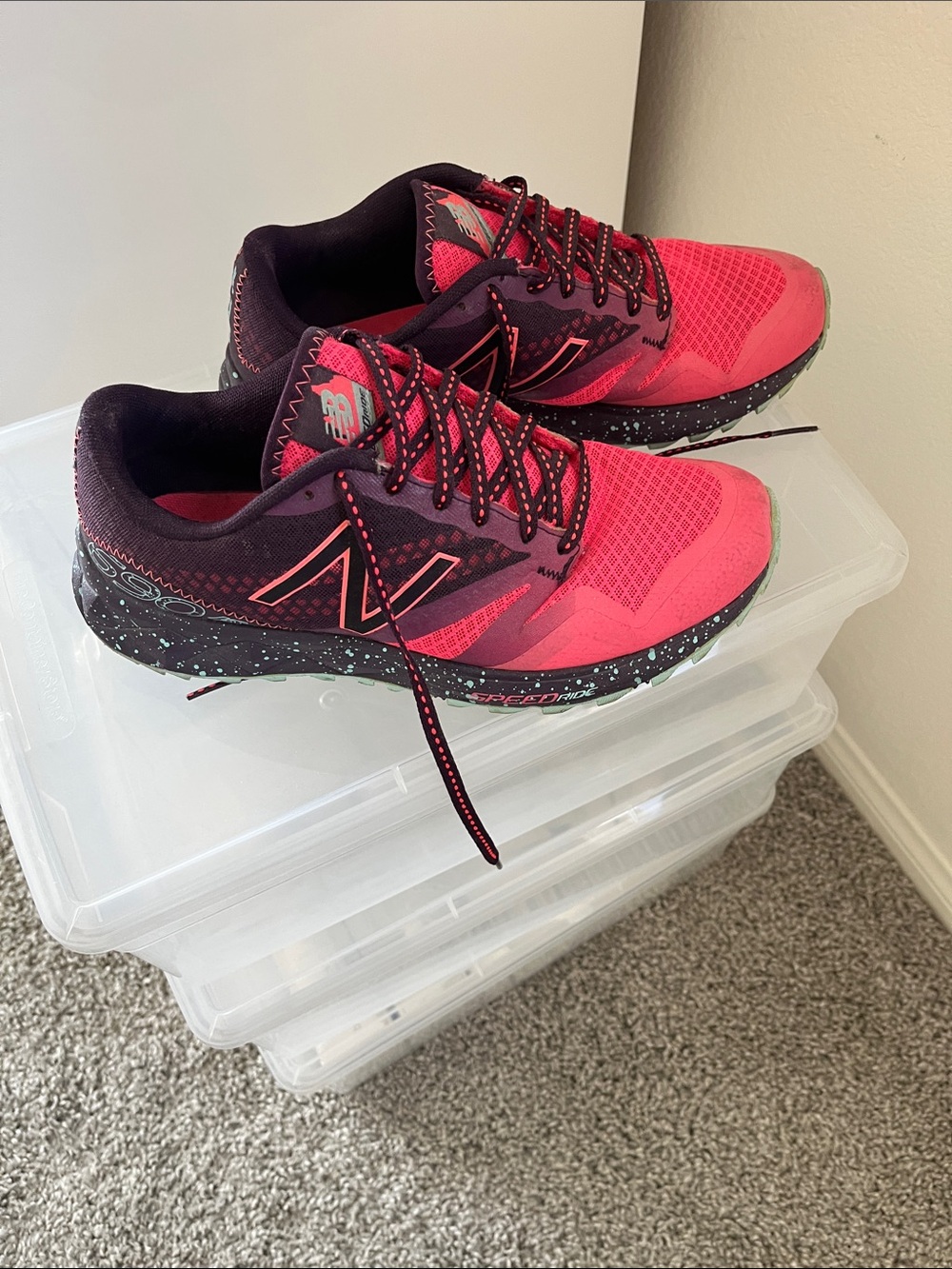 New Balance Women's Bright Pink and Dark Purple Athletic Shoes